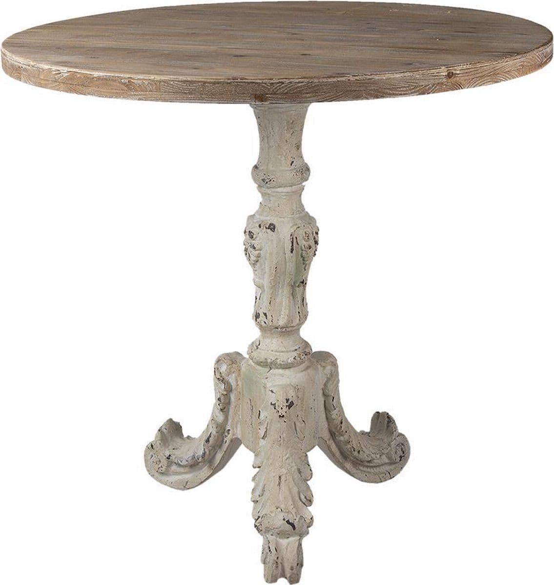 Drevená dekorácia okrúhleho stolíka v krémovo-prírodnom farebnom prevedení s dekorovaním 91 x 86 cm Clayre & Eef 44831 - obrázok 1