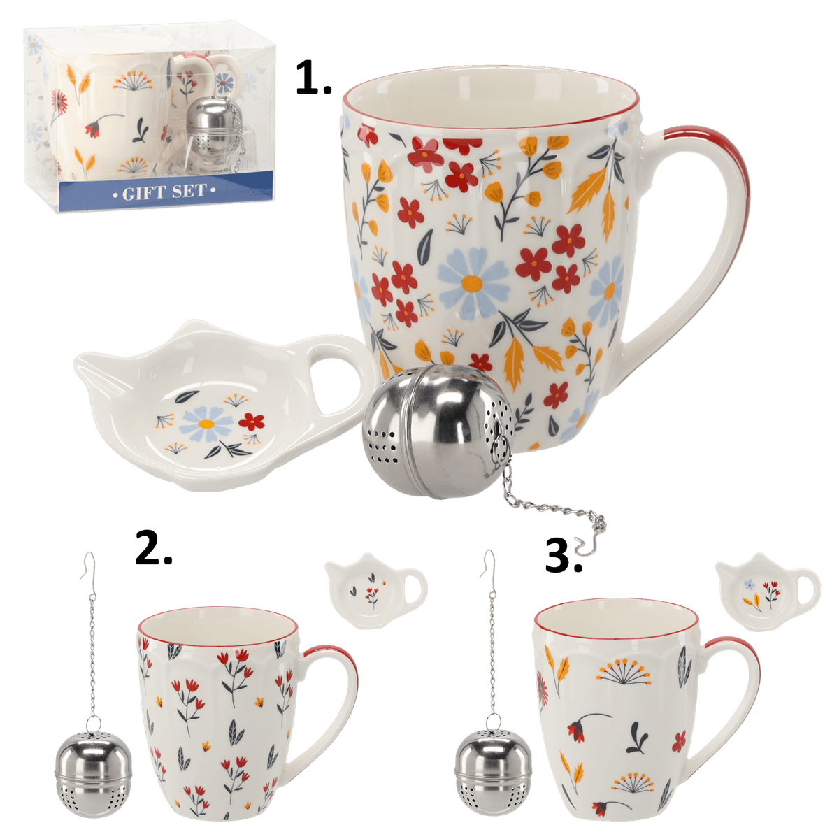 Hrnček porcelán so sitkom s dekorom kvietkov 350 ml - obrázok 1