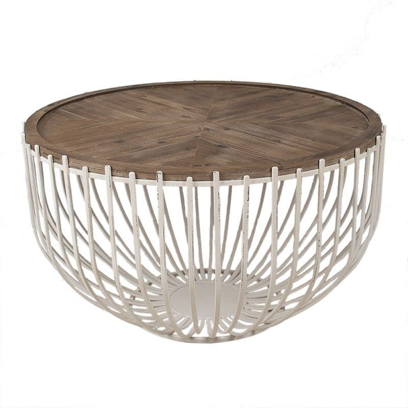 Kovová dekorácia stolíka v bielom farebnom prevedení s drevenou doskou v prírodnej farbe 83 x 46 cm Clayre & Eef 43897 - obrázok 1