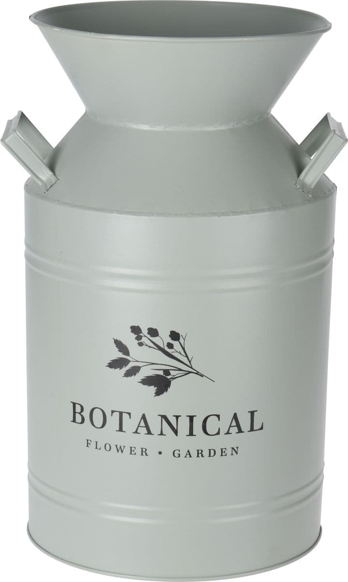 Kovová zelenkavá konva vo vintage štýle s čiernym nápisom Botanical a dvoma uškami 21 x 37 cm 33374 - obrázok 1
