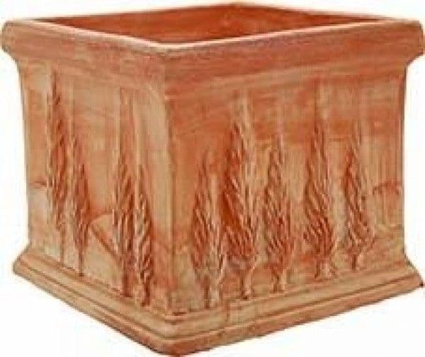 Terakotový kvetináč kvadrát s motívom toskánskych cyprusov Cipressi 25cm 19571 - obrázok 1