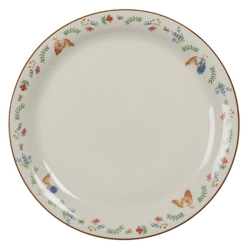 Krémový keramický dezertný tanier s motívom kohúta a sliepky s kvietkami o priemere 20 cm Clayre & Eef 36086 - obrázok 1