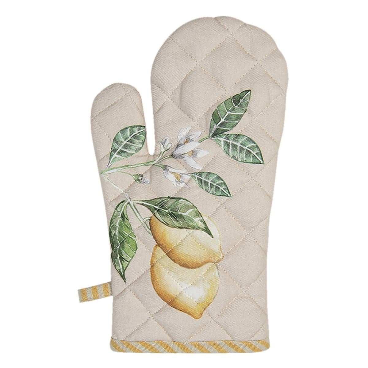 Bavlnená béžová chňapka so žlto bielym lemom a s dekorom citrónového konára 16x30 cm Clayre-Eef 33330 - obrázok 1