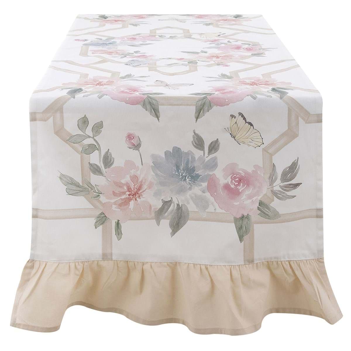 Bavlnený obrus v krásnej krémovej farbe s volánikovým lemom a kvetinovým dekorom 45 x 140 cm Blanc Maricló 42542 - obrázok 1