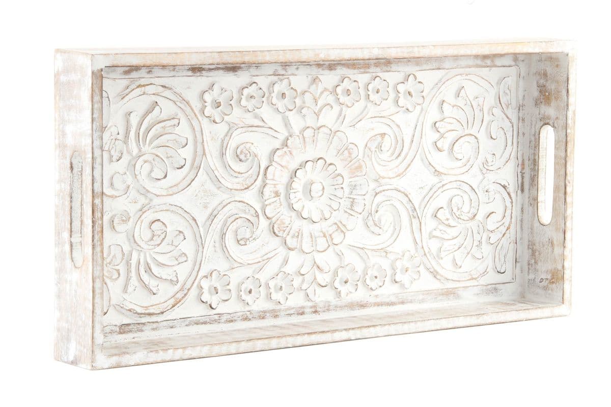 Drevená dekorácia podnosu - tácky z mangového dreva v prírodnom farebnom prevedení s bielym patinovaním 50 x 25 x 6 cm 40446 - obrázok 1