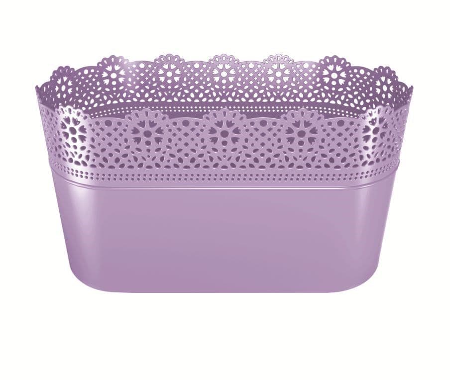 Plastový kvetináč truhlík Lace s dekorom krajky v levanduľovej farbe 28 cm 26378 - obrázok 1