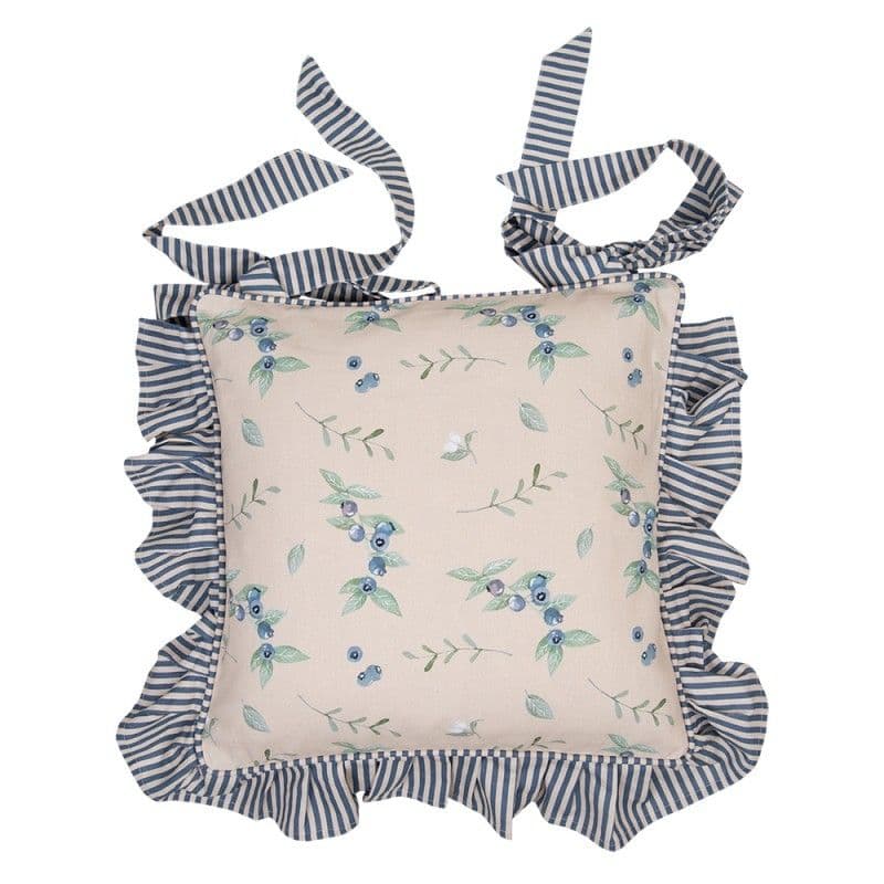 Krémovo-modrá bavlnená obliečka na podsedák na stoličku s motívom čučoriedok 40 x 40 cm Clayre & Eef 38098 - obrázok 1