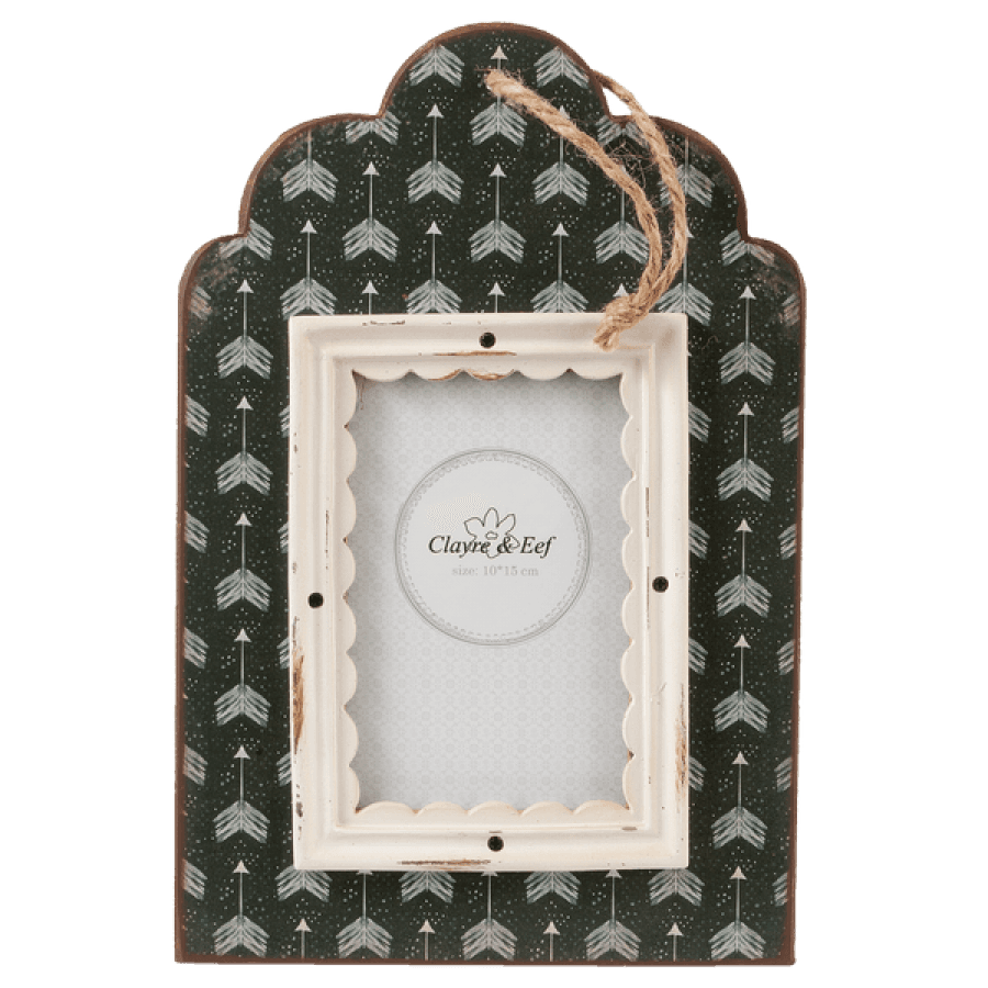 Bielo čierny drevený fotorám vintage Shabby Chic 20x30 cm Clayre-eef 24527 - obrázok 1