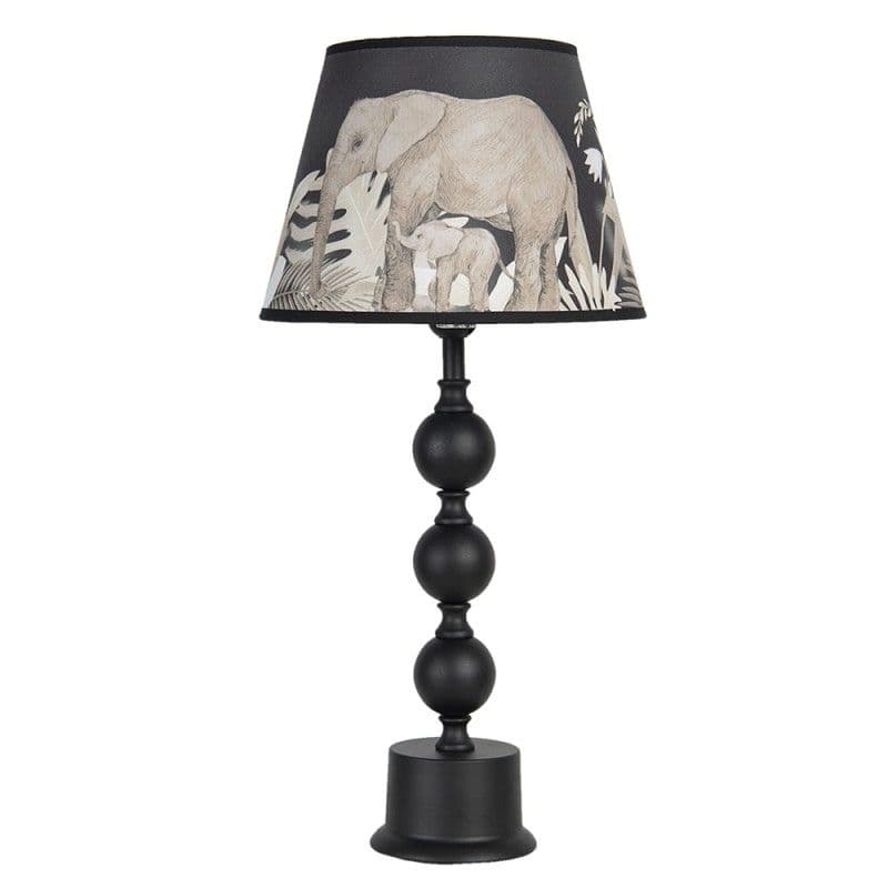 Keramická dekorácia stolnej lampy v čiernom farebnom prevedení a tienidlom s dekorom slonov 27 x 57 cm Clayre & Eef 44378 - obrázok 1