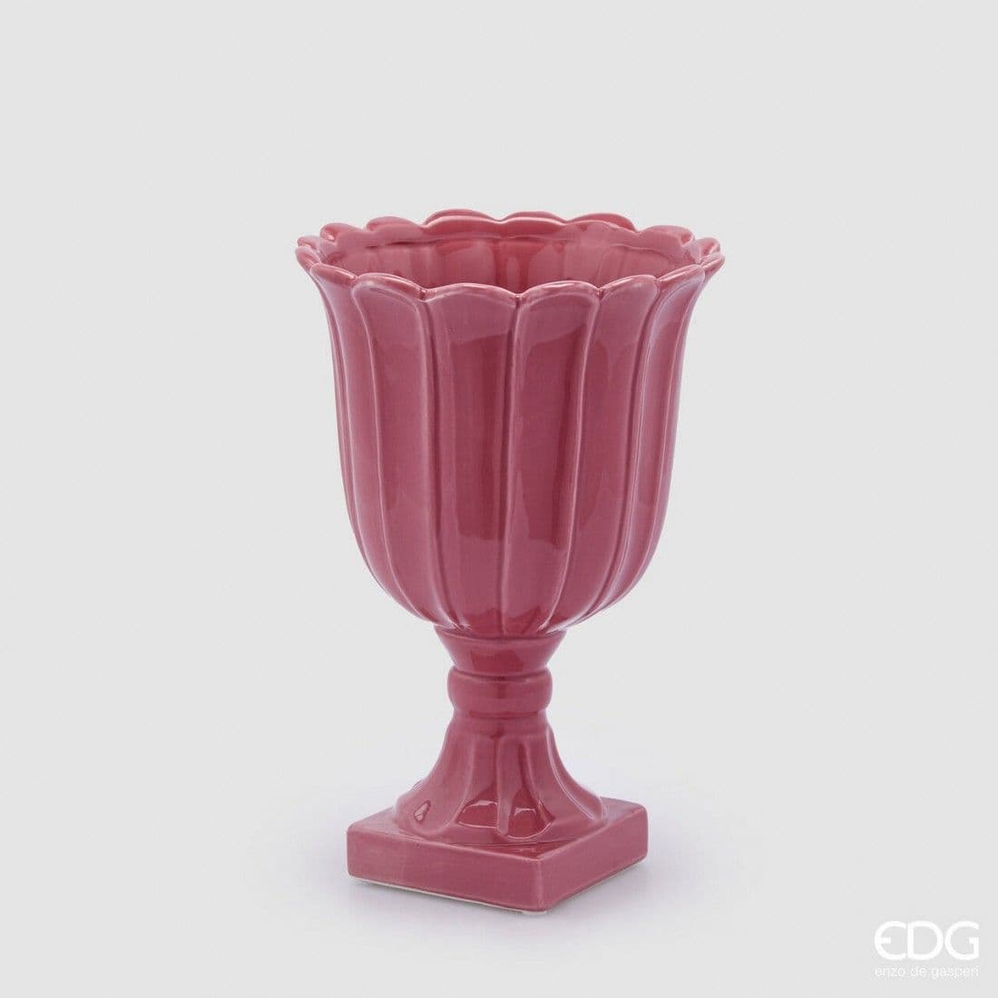 Keramická dekorácia kvetináča - vázy v tmavoružovom farebnom prevedení na stopke s jednoduchým dekorovaním 35 x 24 cm EDG 44500 - obrázok 1