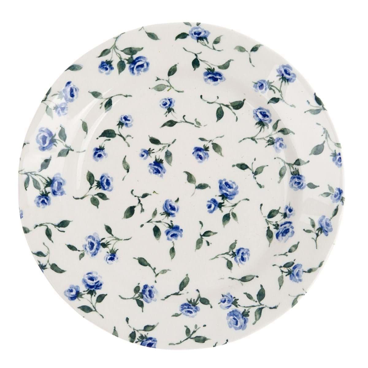 Biely keramický plytký tanier s kvetovaným modro-zeleným dekorom o priemere 26 cm Blanc Maricló 39388 - obrázok 1
