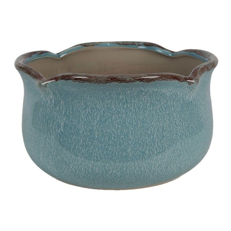 Keramický kvetináč v modrom farebnom prevedení vo vintage štýle 15 x 9 cm Clayre & Eef 43849 - obrázok 1