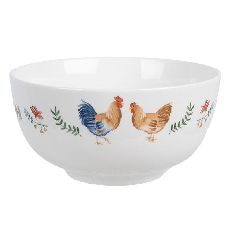Keramická miska v bielom farebnom prevedení s vidieckym dekorom sliepočky a kohútika 14 x 7 cm Clayre & Eef 44009 - obrázok 1