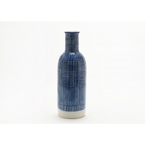 Váza v tvare fľaše modrá keramická, výška 31cm 32109