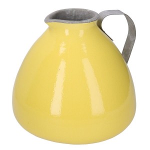 Masívna keramická žltá váza alebo džbán s kovovou rúčkou 30,5 x 25,4 cm 31620