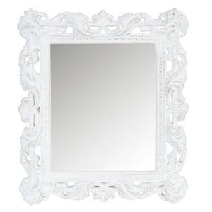 Vyrezávané zrkadlo s bielou patinou vo vintage rustikálnom štýle 20 x 25 cm Clayre & Eef 32805