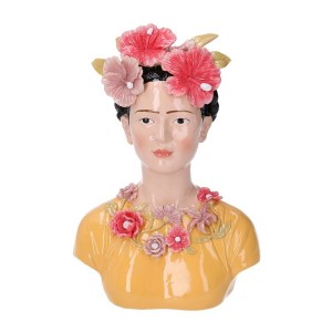 Hlava ženy Frida polyresin žltá s kvetmi 23,5cm 31645
