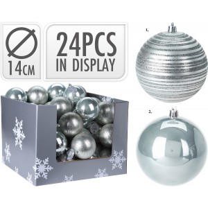 Vianočná ozdoba - sivo tyrkysová guľa jednofarebná alebo so striebornými pásikmi 14 cm 31694