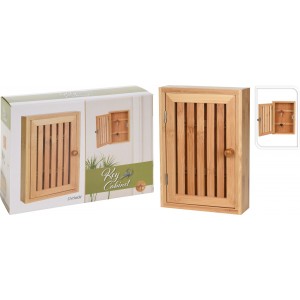 Bambusová skrinka uzatvárateľná s vešiakmi na kľúče 27 x 19 cm 35084