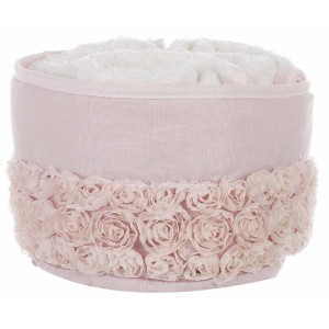 Bavlnená dekorácia textilného úložného vaku v ružovej farbe s kvietkami a froté uteráčikmi Blanc Maricló 37204