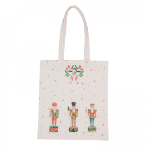 Bavlnená taška v bielom farebnom prevedení s motívom vianočných luskáčikov 33 x 38 cm Clayre & Eef 41975 