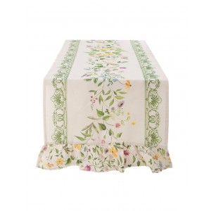 Bavlnený obrus v krásnej krémovej farbe s volánikovým lemom a kvetinovým dekorom 45 x 150 cm Blanc Maricló 39961