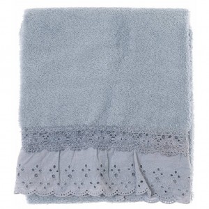 Bavlnený uterák s volánovým krajkovaným lemovaním v modrom farebnom prevedení 90 x 150 cm 37208