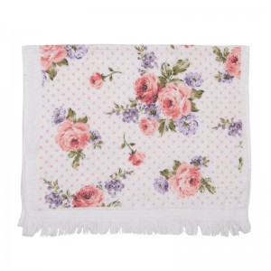 Biely bavlnený uteráčik s krásnym jemným kvietkovaným vzorom ružičiek 40 x 66 cm Clayre & Eef 41083