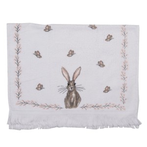 Biely bavlnený uteráčik s krásnym jemným motýlím vzorom a so zajačikom 40 x 66 cm Clayre & Eef 35606