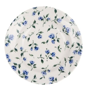 Biely keramický hlboký tanier s kvetovaným modro-zeleným dekorom o priemere 23 cm Blanc Maricló 39389