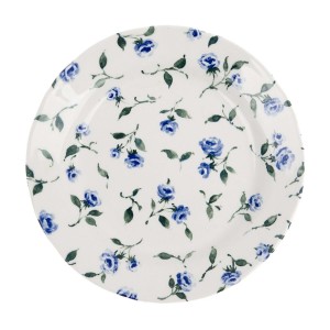 Biely keramický plytký tanier s kvetovaným modro-zeleným dekorom o priemere 20 cm Blanc Maricló 39390