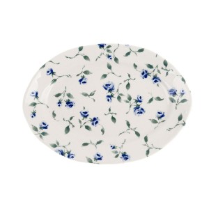 Biely keramický plytký tanier s kvetovaným modro-zeleným dekorom o priemere 25 cm Blanc Maricló 42266