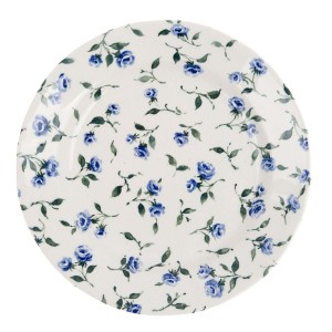 Biely keramický plytký tanier s kvetovaným modro-zeleným dekorom o priemere 26 cm Blanc Maricló 39388