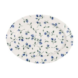 Biely keramický plytký tanier s kvetovaným modro-zeleným dekorom o priemere 35 cm Blanc Maricló 42265