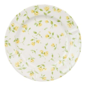 Biely keramický plytký tanier s kvetovaným žlto-zeleným dekorom o priemere 27 cm 37261