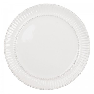 Biely keramický plytký tanier so strieborným dekorovaním o priemere 27 cm Clayre & Eef 36084