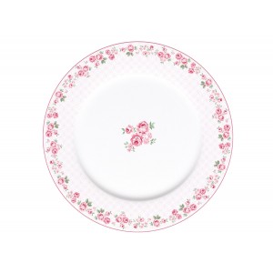 Biely porcelánový plytký tanier s ružičkovým lemovaním a ružou v strede  vo vidieckom retro štýle o priemere 23 cm Isabelle Rose 35914
