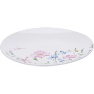 Biely porcelánový tanierik s kvetinovým motívom a s vážkou 33385