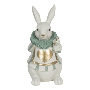 Biely zajac so zlatým srdiečkom a hodinkami z polyrezinu Clayre Eef 17x14x33 cm 33215 