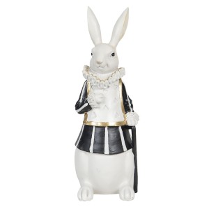 Biely zajac v čierno bielom kabátiku z polyrezinu Clayre Eef 11x10x27 cm 33216