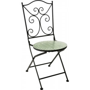 Bistro kovová skladacia stolička v čiernom farebnom prevedení s dekorom zelenej mozaiky 38 x 38 x 90 cm 43111