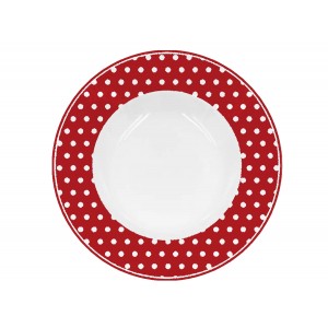Červený retro porcelánový hlboký tanier s bodkovaným bielym dekorom o priemere 22 cm Isabelle Rose 35890