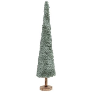 Drevená dekorácia vianočného stromčeka potiahnutého so zelenou huňatou textíliou 15 x 2 x 80 cm 42171