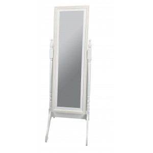 Drevené obdĺžnikové zrkadlo v bielom farebnom prevedení na stojane vo vintage rustikálnom štýle 50 x 51 x 157 cm 39023
