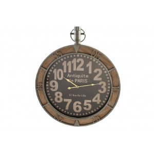 Dreveno-kovové hnedé nástenné hodiny vo vidieckom štýle 60 x 7 x 72 cm 39622