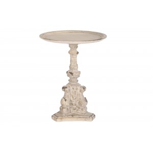 Drevený kruhový ošúchaný stolík v bielom farebnom prevedení vo vintage rustikálnom štýle 56 x 56 x 72 cm 39620
