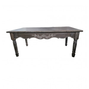 Drevený stôl v sivom farebnom prevedení s bielym dekorovaním v ošúchanom štýle 120 x 60 x 50 cm 39105