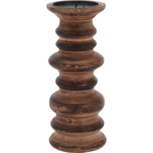 Drevený vintage svietnik na pilárnu sviečku v hnedej farbe 24 cm 38344