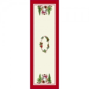 Gobelínový obrus v červeno-béžovom farebnom prevedení s lemovaním a vianočným motívom 40 x 140 cm 31079