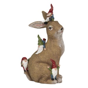 Hnedý zajac z polyresinu s trpaslíkmi výška 30 cm Clayre-Eef 32246